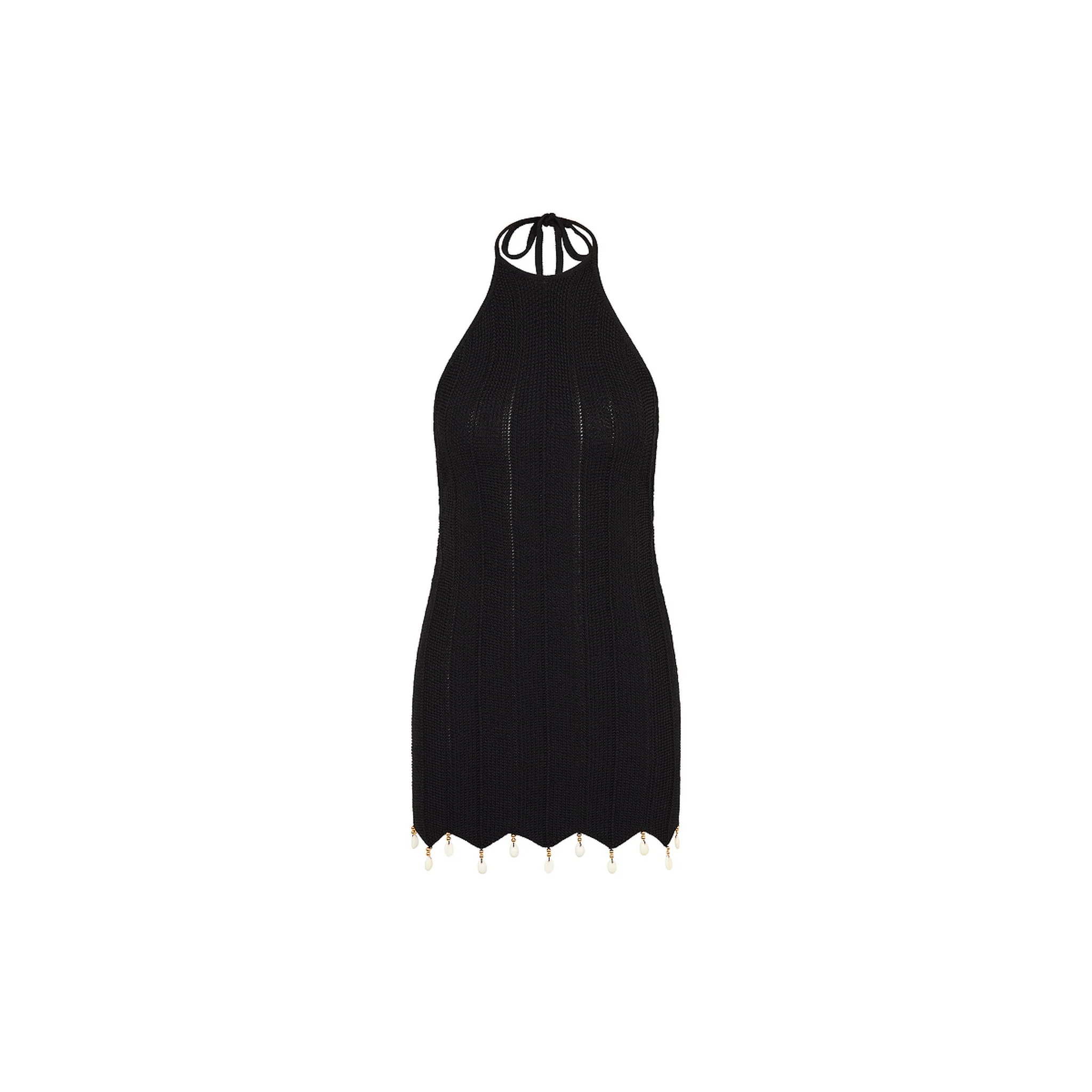 Chevron Knit Halter Mini Dress - Twilight Black